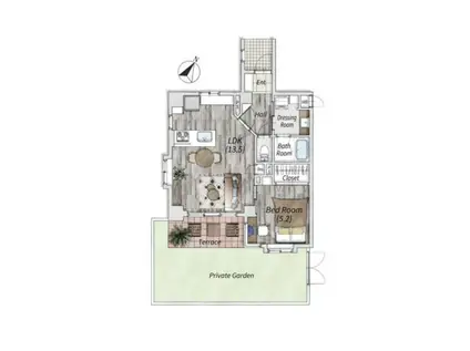 トゥールロワイヤルエルモア目黒(1LDK/1階)の間取り写真