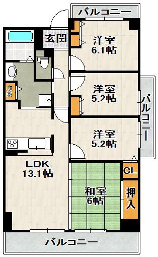 パセオ清荒神1番館(4LDK/7階)の間取り写真