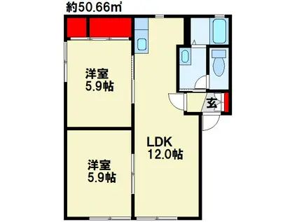 レディバグA棟(2LDK/1階)の間取り写真