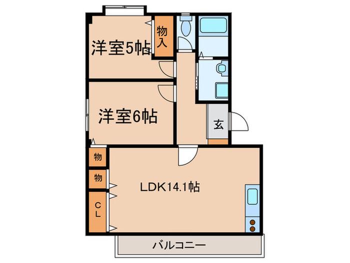 ジーライズ西味鋺A棟(2LDK/1階)の間取り写真