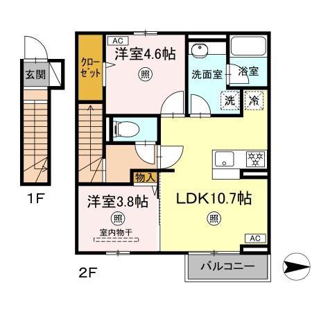 D-ROOM下城野(2LDK/2階)の間取り写真
