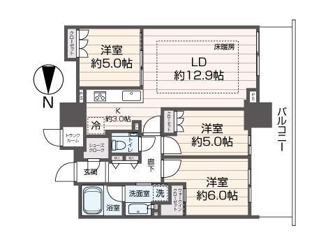 ザ・グランアルト札幌 苗穂ステーションタワー(3LDK/7階)の間取り写真