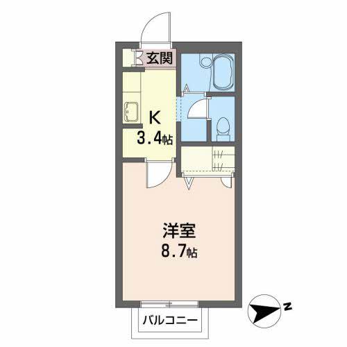 広瀬川ハイムA(1K/1階)の間取り写真