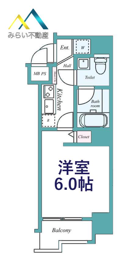 RISING PLACE 桜木町(1K/4階)の間取り写真