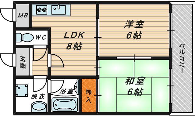 ハイウェール(2DK/2階)の間取り写真