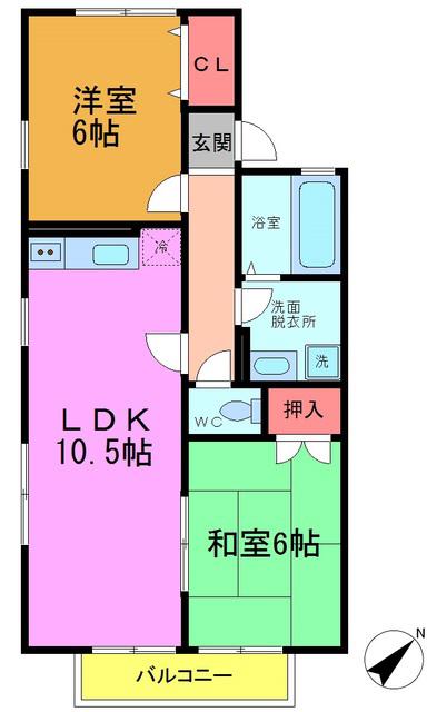 リヴィエール II(2LDK/1階)の間取り写真