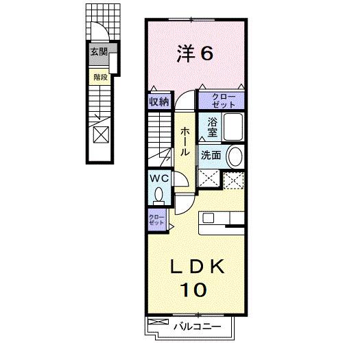 リヴィエールA(1LDK/2階)の間取り写真