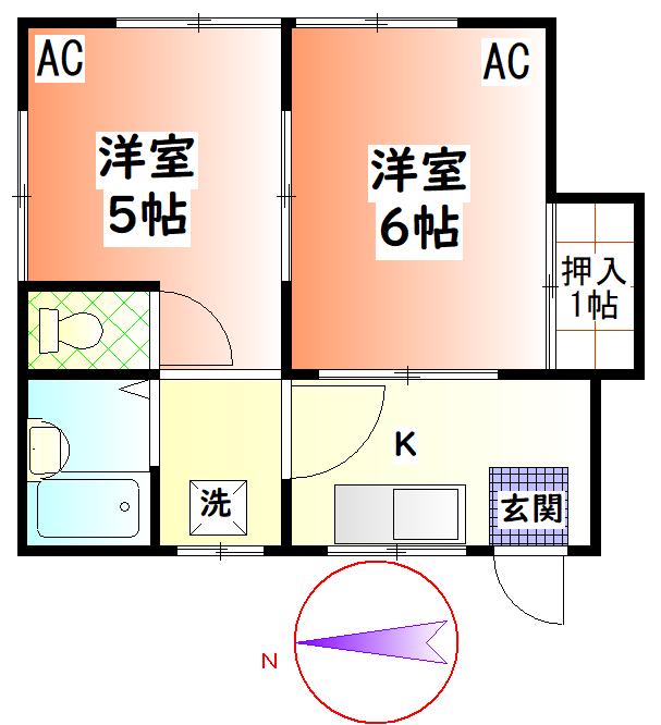 アライハイツ(2K/1階)の間取り写真