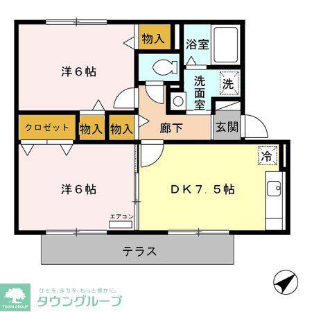 グランドソレーユ(2DK/1階)の間取り写真