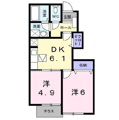 ブルースカイVI(2DK/1階)の間取り写真