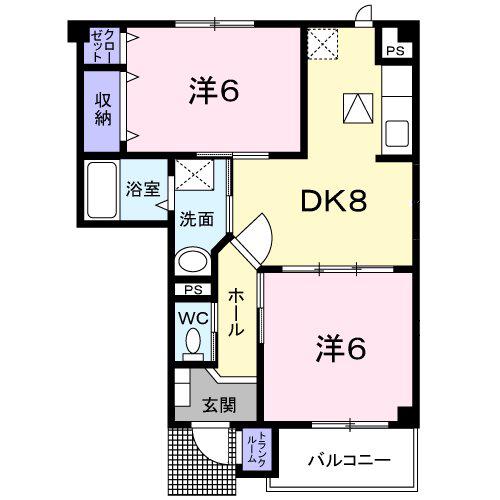 カーサ・ソレアード(2DK/1階)の間取り写真