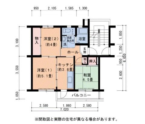 UR金剛団地 44号棟(3K/1階)の間取り写真