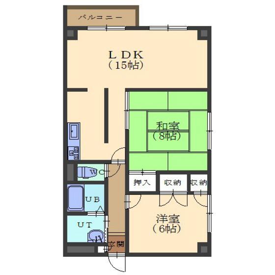 ロクゴーリーブル梁川(2LDK/2階)の間取り写真
