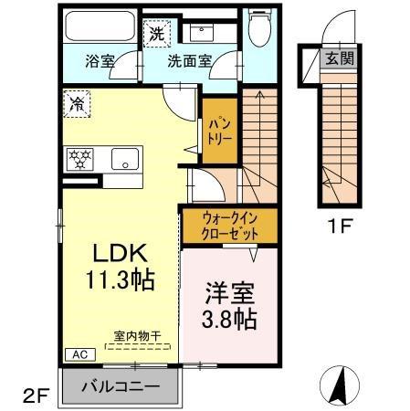 ベルファイン(1LDK/2階)の間取り写真