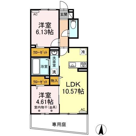 Dルーム江北IIB(2LDK/1階)の間取り写真