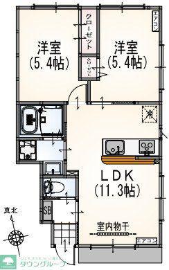 ウエルストン小金井(2LDK/1階)の間取り写真