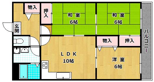 サンアミニティ南(3LDK/1階)の間取り写真