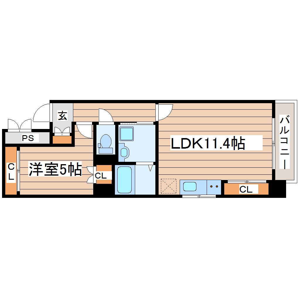 カスタリア一番町ウエスト(1LDK/10階)の間取り写真