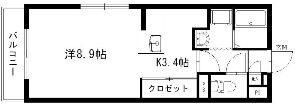 グランストーク初生(1K/1階)の間取り写真