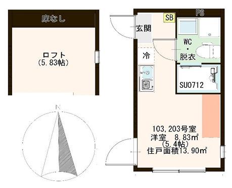 ハーモニーテラス加平II(ワンルーム/1階)の間取り写真