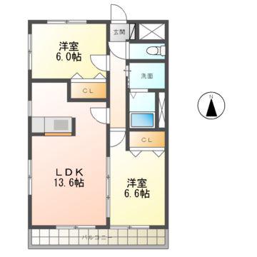プリミエール清水(2LDK/2階)の間取り写真