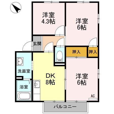 アゼリアパークハウスG(3DK/1階)の間取り写真