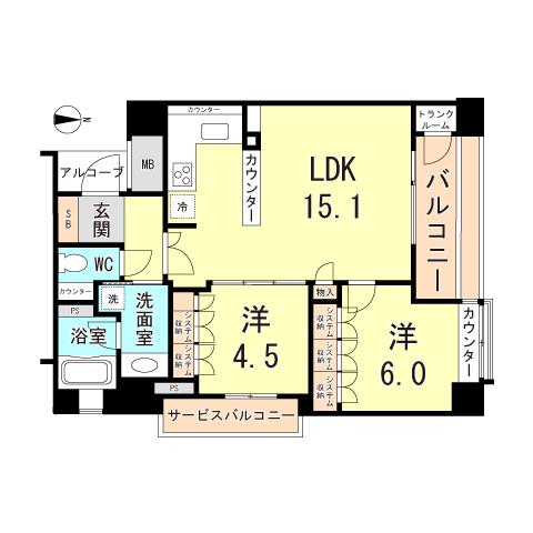 アルス神戸ハーバースクエア(2LDK/8階)の間取り写真