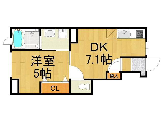 ヴァレンティア西宮北口(1DK/2階)の間取り写真