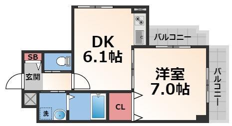 クレセール今里(1DK/2階)の間取り写真