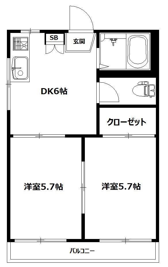 ハイツ霞台(2DK/2階)の間取り写真