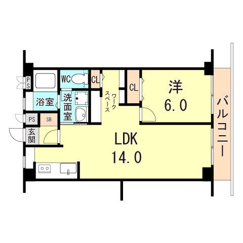 YKビル(1LDK/6階)の間取り写真
