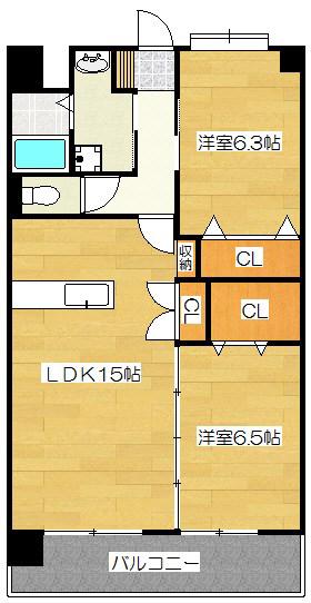 シャルマンパーク若江(2LDK/4階)の間取り写真