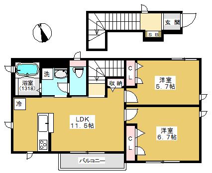 リラフォートI(2LDK/2階)の間取り写真