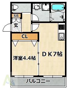WING湊川公園(1DK/1階)の間取り写真