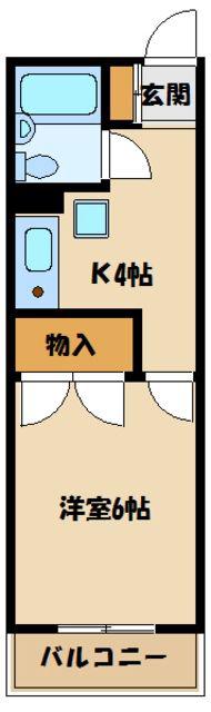 ヤマザキマンション(1K/2階)の間取り写真