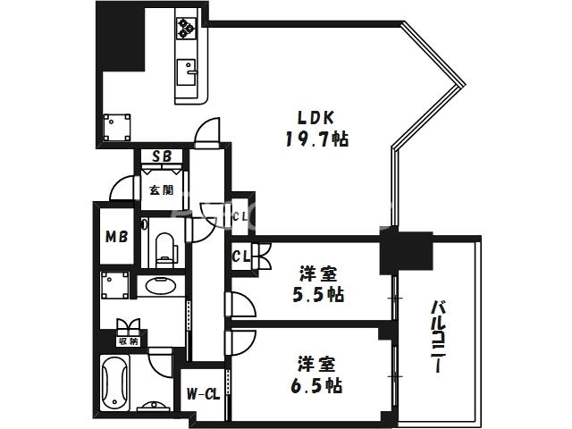 シティタワー東梅田パークフロント(2LDK/20階)の間取り写真