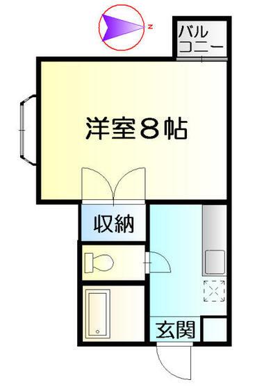 ベルトピアII住吉(1K/2階)の間取り写真