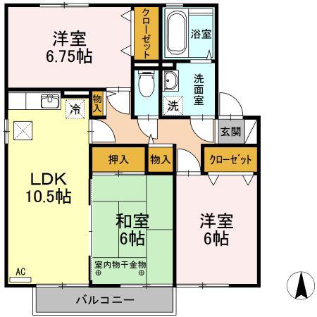 コーポシャトルA棟(3LDK/1階)の間取り写真
