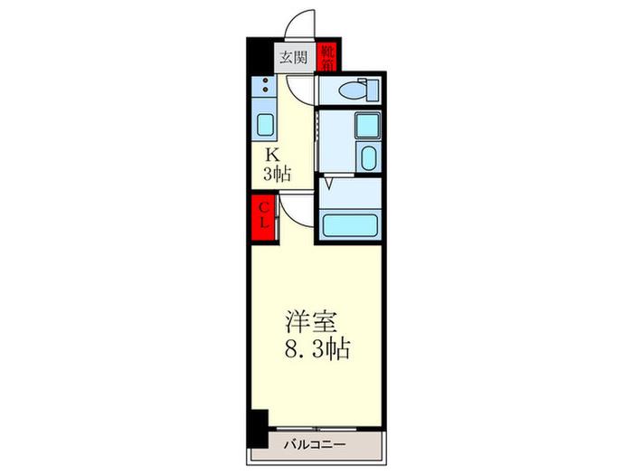 ERUZA GRANZ戸畑千防(1K/13階)の間取り写真