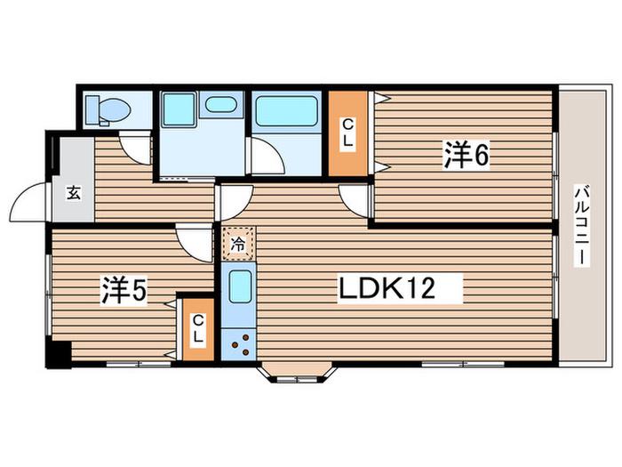 ハピネス飯田1号館(2LDK/3階)の間取り写真