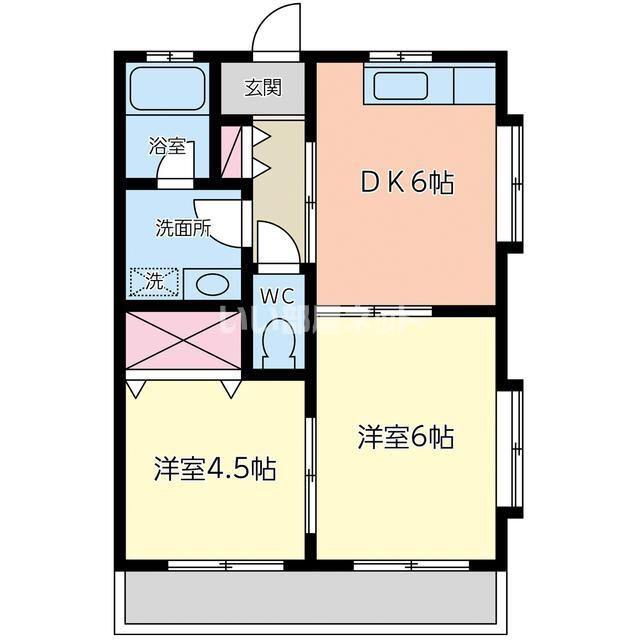 メープルガーデンハイツIII K棟(2DK/1階)の間取り写真