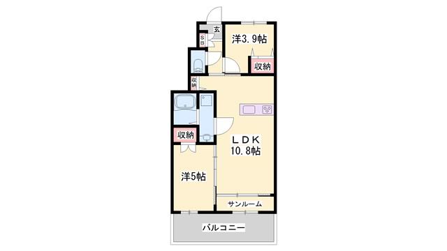 加古郡稲美町国岡 アパート(2LDK/1階)の間取り写真
