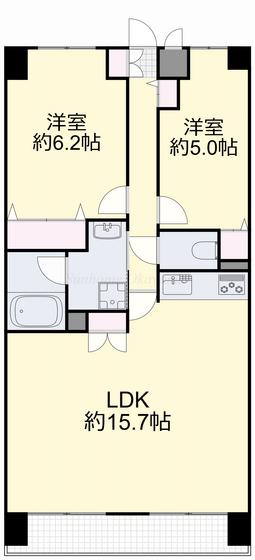 ル・サンク西市(2LDK/8階)の間取り写真