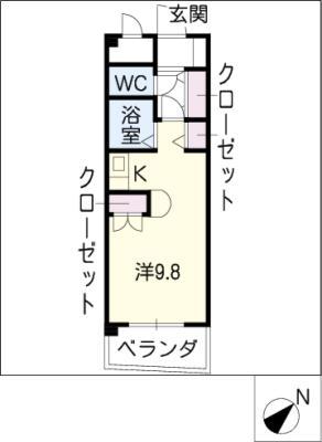 エクセル(ワンルーム/2階)の間取り写真