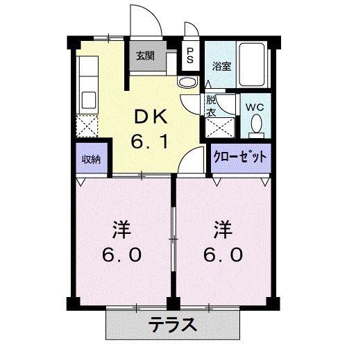 シティハイツ緑ヶ丘(2DK/1階)の間取り写真