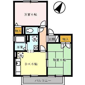 サニーハイム B棟(2DK/2階)の間取り写真