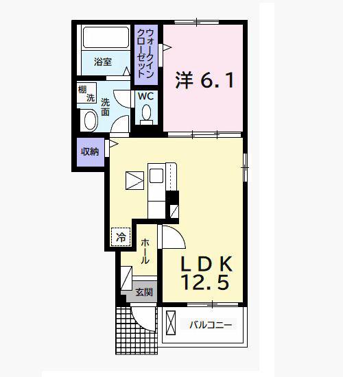 エピナール東茂原(1LDK/1階)の間取り写真