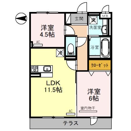 グランドソレーユ久宝寺(2LDK/1階)の間取り写真
