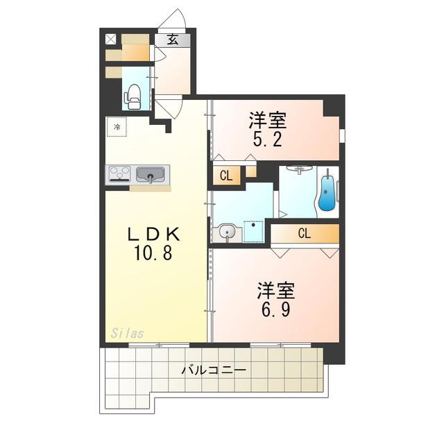 プレステージ七番館(2LDK/8階)の間取り写真