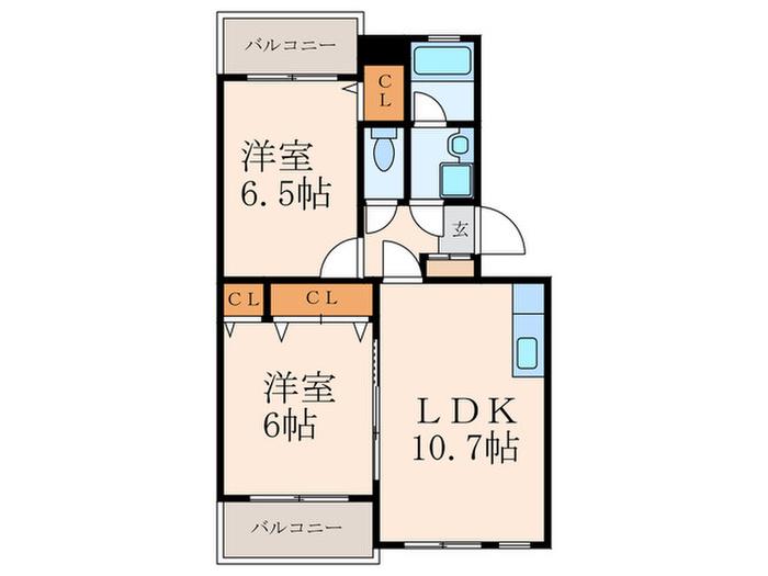 プレステ-ジ長尾(2LDK/2階)の間取り写真